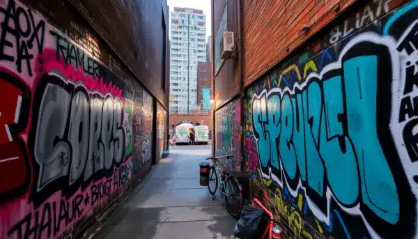 Grafitti Alley en Toronto arte urbano en Rush Lane 2025